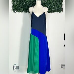 Cushnie For Target Blue/Green Colorblock Pleated Midi Dress Size 14